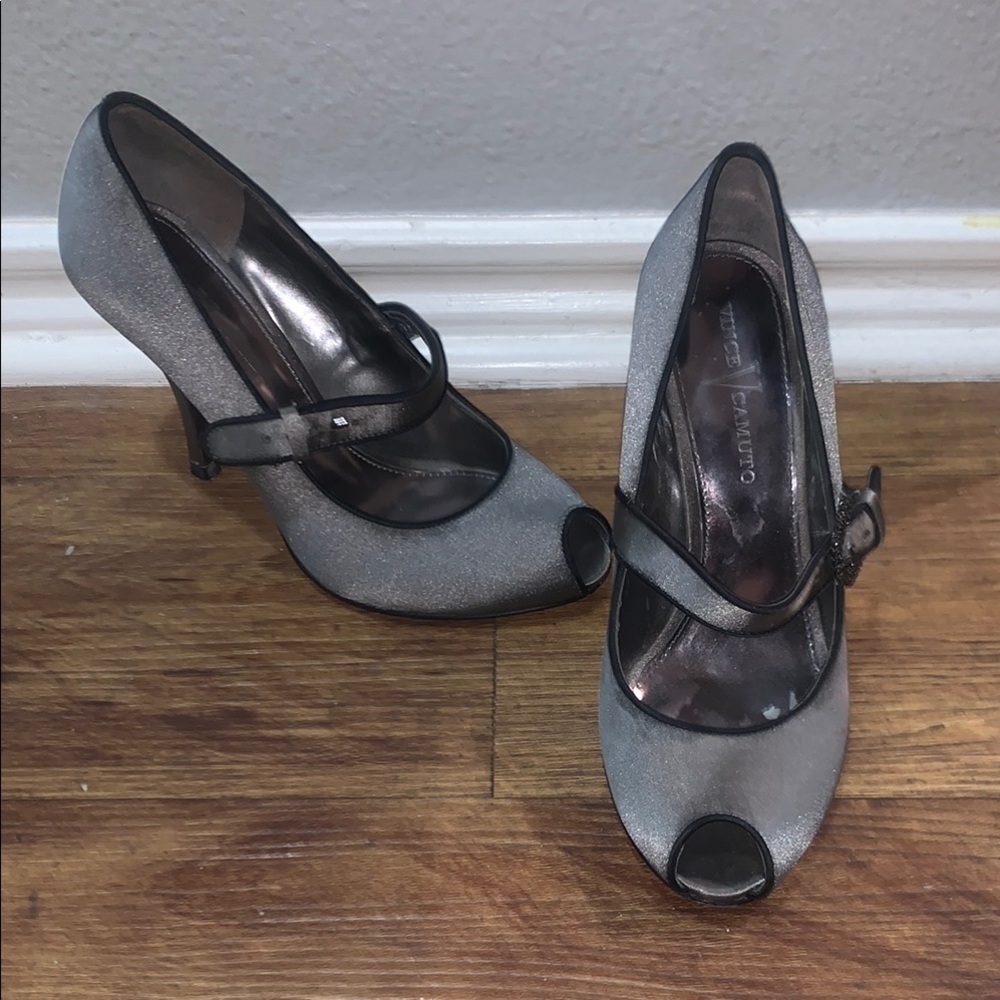 Elegant Gray Peep-Toe Heels